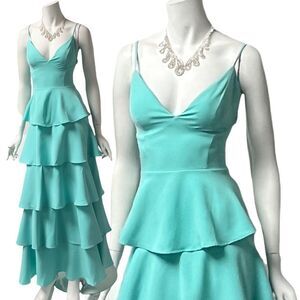 Mint Green Tiered Spaghetti Strap Gown
